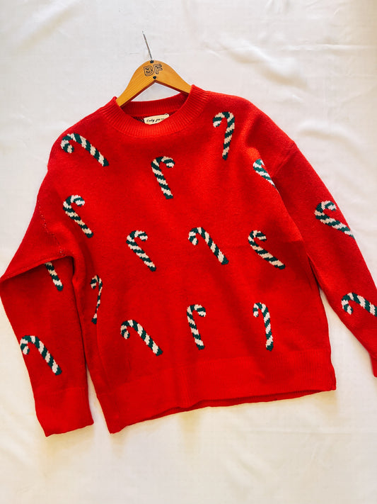 Suéter navideño caramelo rojo