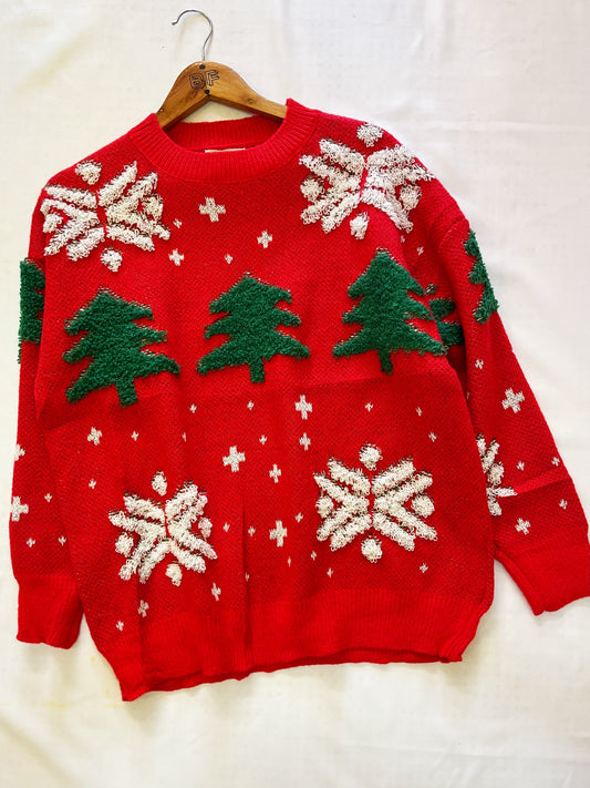 Suéter navideño pinos rojo